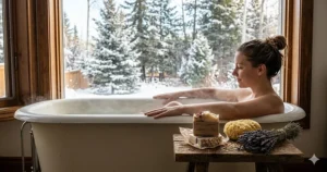 Alt text for image 3: An illustration of hydrating cold process soap providing relief for dry skin during the cold Canadian winter.