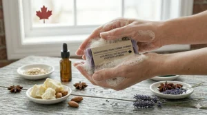 Soft line art illustration of a creamy lather from an unscented vegan cold process bar soap, ideal for sensitive skin care.