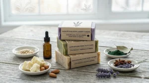 Illustration highlighting the hydrating benefits of a vegan cold process bar soap for dry skin during harsh Canadian winters.