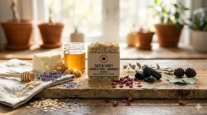 Sustainable ingredients used by Canadian handmade bar soap brands including organic oats and local honey.