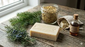 Graphic illustrating how the ultra-moisturizing properties of premium triple milled soap protect Canadian skin from harsh winter weather.