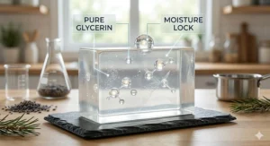 Infographic illustration demonstrating how hydrating clear glycerin bar soap protects dry skin during harsh Canadian winters.