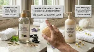 Infographic helping Canadians choose between shower gel vs body wash.