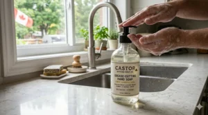 Easy-to-use pump dispenser for kitchen hand soap.