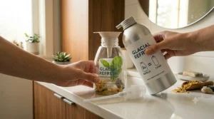 Sustainable foaming hand soap refill pouch to reduce plastic waste.