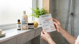 A simple diagram showing a gentle shower routine for eczema relief.