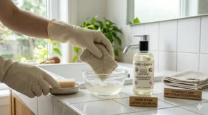Versatile uses for unscented castile liquid soap at home. / Utilisations polyvalentes du savon de Castille liquide sans parfum à la maison.