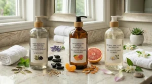 Scented shower gel options for an invigorating, spa-like shower experience.