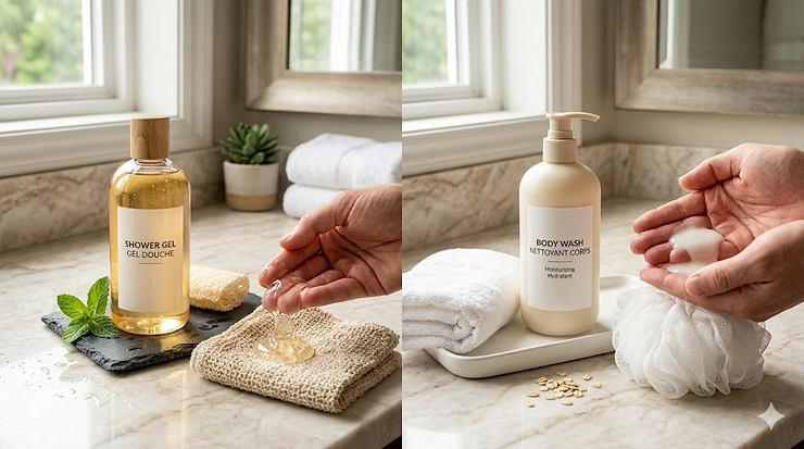 Comparing shower gel vs body wash for different Canadian skin types.