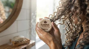 Creamy lather of a shampoo bar for curly hair being applied in a shower.