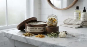 Natural, unscented shaving soap for sensitive skin made in Canada.