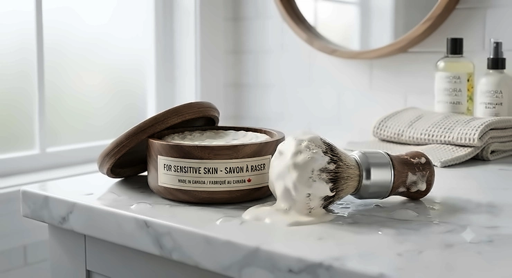 Premium shaving soap for sensitive skin formulated for Canadian winters.