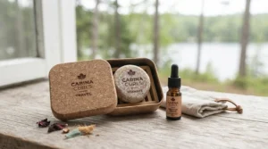 Compact shampoo bar for curly hair, perfect for Canadian travel and hiking.