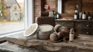 Compact travel-sized shaving soap for men for grooming on the go.