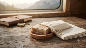 Compact, travel-friendly stain remover laundry bar packed neatly for outdoor adventures and road trips across Canada.