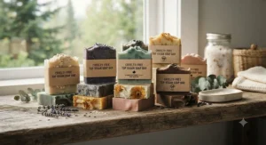 An assortment of cruelty-free and top vegan soap bars highlighting Canadian sustainable beauty standards.