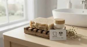 Cruelty-free and certified vegan soap for sensitive skin with natural botanical extracts.