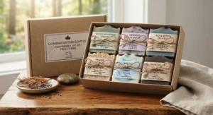 Curated gift set of Canadian-made cruelty-free soap bars tied with hemp twine