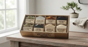 Rich lather from an organic natural soap bar suitable for men's daily cleansing and shaving.