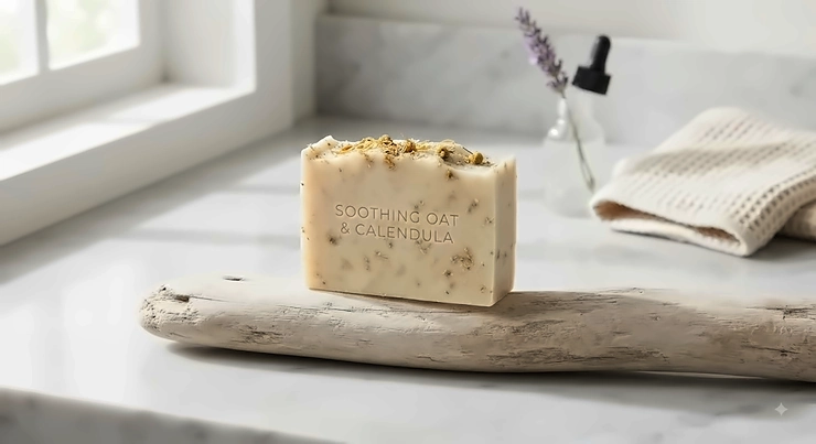 A gentle, natural plant-based soap for eczema relief on sensitive skin, suitable for Canadian climates.