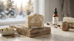 Hydrating natural soap for dry skin formulated to combat cold Canadian winter weather.
