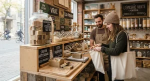 A zero-waste refill station in Montreal offering bulk animal-product-free soap cuts for conscious shoppers.
