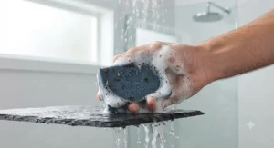 A cruelty-free vegan soap for men designed for the daily shower routine, highlighting its rich lather and skin-soothing botanical oils.