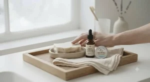 Gentle daily skincare routine using chemical-free goat milk soap for eczema management