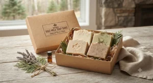 A rustic gift set featuring top goat milk soap bars packaged sustainably for eco-conscious shoppers in Canada.
