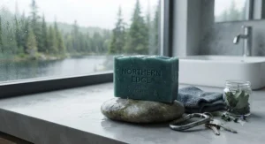 Refreshing vegan bar soap for men, ideal for post-workout or outdoor adventures in the Canadian wilderness.