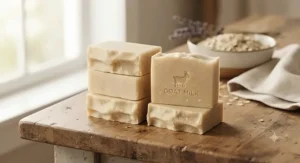 Pure unscented top goat milk soap bars offering deep daily moisturisation for dry skin care.