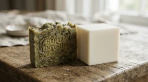 Aleppo soap vs Marseille soap showing the distinct texture difference in laurel oil vs vegetable oil soap formulations.