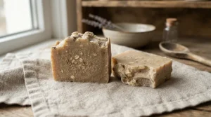 Aleppo soap vs Marseille soap displayed as traditional olive oil soap blocks on a linen cloth, highlighting Middle Eastern vs French soap traditions.